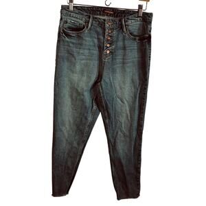 Dear John Olivia Super High Rise Skinny Jeans Womens 31 Button-Fly Raw Hem